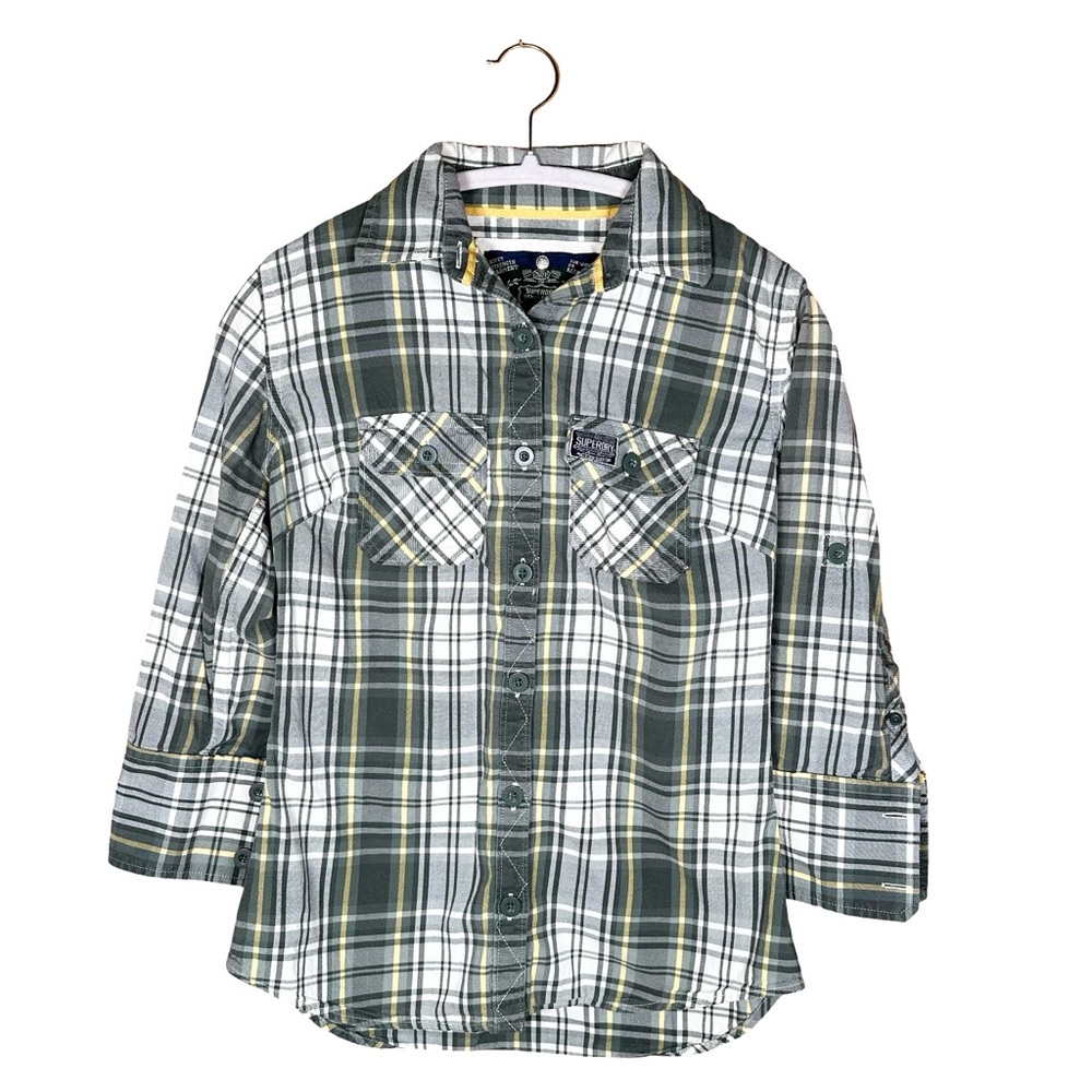 Superdry Women's Green Plaid Button Up‎ Shirt Medium Camping Outdoor Gorpcore